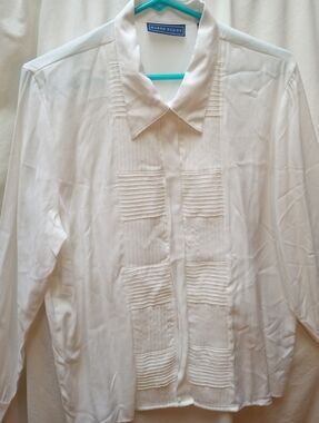 Karen Scott White Pintuck Front Button-Down Blouse